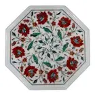 12" marble Inlay Side Table top semi precious Gemstones Handmade Decor