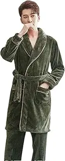 [Generic] Men Suit Coral Fleece Robe Set Thick Warm Flannel Robe + Pants 2PC Pijamas Homewear