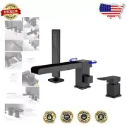 Single-Handle Matte Black Bath Faucet with Waterfall Spout and Handheld Shower