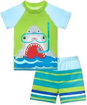 [Naiyafly] Baby Toddler Boys Swimsuit Set 2-Piece UPF 50+ Baby Swimsuit for Boys Rash Guards Short Sleeve Swimsuit for 6-12 2T 3T 4T 5T, Shark, 12-18 Months