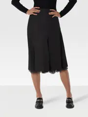 Black Flared Tulle Trim Skirt