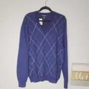 NWT Brooks Brothers Argyle Supima Cotton Vee Neck Sweater XXL