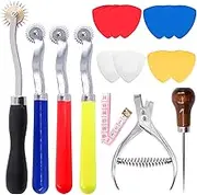 Mardatt 8Pcs Professional Leather Sewing Tools Kit with Tracing Wheels, Stainless Steel Pattern Notcher, Scratch Awl, Tailors Chalk, Soft Measuring Tape for Leather Tailor Paper Cloth Sewing