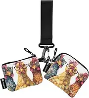 [XYMZR] Mini Zip Around Wristlet keychain Wallet Chickens Glasses Heads for Women Personalized Pattern Detachable Dual Pouch Wristlet Portable Wallet Phone Coin Purse, Multi-colored, One Size