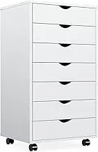 DUMOS 7 Drawer File Cabinet Wood Rolling Organizer Storage Chest with Wheels Mobile Printer Stand for Home Office, White