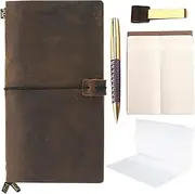 Refillable Leather Journal, Refillable Travellers Notebook for Men, Handmade Travelers Leather Travel Journal for Women, Vintage Antique Travel Diary Standard TN + Pen For Sketching