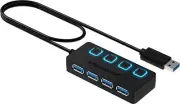 4-Port USB 3.0 Data Hub Individual LED Sabrent Power Switches Slim Cable