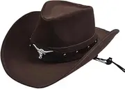 [ARSUGMZ] Leather Western Cowboy Hat Fashion Bull Head Decoration Gentleman Lady Cowgirl Jazz Caps Sombrero Hombre