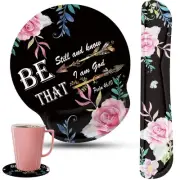 Keyboard Wrist Rest and Mouse Pad Wrist Support Set with Coffee Coaster, Non-...