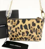 Dolce & Gabbana Shoulder Bag Brown Leopard Print W6.3xH4.1 in. Gold Chain Strap