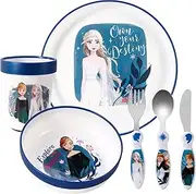 Frozen Kids 6 Piece Reusable Dinner Set - Plate/Bowl/Cup/Knife/Fork/Spoon - Childrens Dinnerware Tableware Cutlery Set