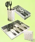 Utensil Tray Holder Cutlery Organizer Punched Metal Kitchen Set Chrome Silver