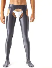 [GENEMEN] Mens Glossy Pantyhose Open Crotch Pants Silky Sexy Underwear