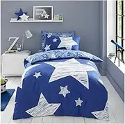 GC GAVENO CAVAILIA Luxury Kids Fitted Sheet Super Star Cover OR Easy Care Children Curtains, Polycotton, Navy, Single Duvet Set