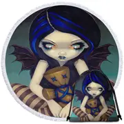 Voodoo in Blue Gothic Angel with a Voodoo Doll Round Beach Towel