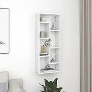 White Engineered Wood Wall Mounted Storage Shelf for Bedroom, 36x16x90 cm Floating Book Display Shelves, Modern Home Organization Unit