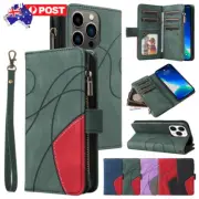 For iPhone 16e 16 15 14 13 12 11 Pro Max Flip Case Leather Zipper Wallet Cover