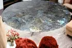 30" Round Labradorite Stone Center Sofa Coffee Table Luxury Gemstone Modern Deco