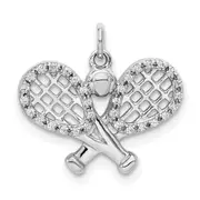 14k White Gold Real Diamond Rackets and Ball Pendant