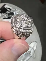 David Yurman 17MM White Diamond Albion Ring Size 9 Retired Highly Sought After