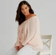 Autograph Tunic Plus Size 26 Top On/Off Shoulder 3/4 Flared Sleeve Lace Viscose