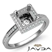 Classic Halo Pave Princess Semi Mount Diamond Engagement Ring 14k White Gold 1Ct