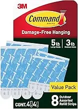 Command Outdoor Refill Strips Variety Pack [Removable]: 4 Medium and 4 Large Strips (White)