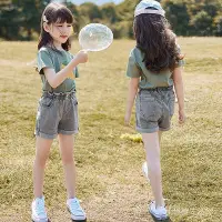 在飛比找Yahoo!奇摩拍賣優惠-兒童套裝女 女童夏裝套裝2023新款 女童休閑套裝 女孩衣服