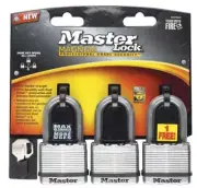 Master Lock M5XTRILFCCSEN Magnum Laminated Padlock, 2", 3-Pack