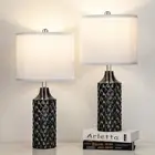 Ceramic Table Lamps Set of 2, Modern Bedside Lamp 25" Nightstand 25 inch Black