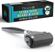 Beard and Hair Ultra Wide Derma Roller (1Pack) by Tilcare - Sterile 1200 Grade A Titanium Microneedles Titanium Derma Roller 0.25mm