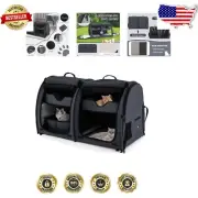 Versatile 40-Inch Cat Crate with Ground Stakes, Hammocks & Comfort Mats - Black
