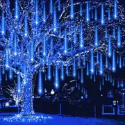 10 Tube 360 LEDs Solar Powered Lights Christmas Decoration Lamps Meteor Shower Rain Lights for Christmas Holiday Party Home Patio Party -Blue