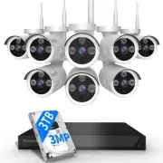 Wireless Security Camera System, 10CH 5MP NVR with 8 3MP Cameras, 3TB HDD, Ni...