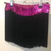 Black Fringed Skirt with Hot Pink Stretch Sequin Waist - AS - NEW