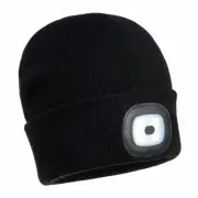 PORTWEST JUNIOR BEANIE LED HEAD LIGHT HAT USB CHARGE BLACK OR NAVY B027 OS