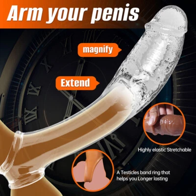 Penis Sheath Male penis Sleeve Girth Reusable Condoms Extender Enlarger Bigger!