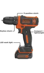 BLACK+DECKER BDCDD12C 12V Cordless Drill/Driver -Black