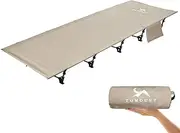 FreiZelt Camping Cot Folding Bed Lightweight Aluminum Poles Compact Portable Camp Bed Easy to Build Resilient Camping Bed for Tents - Khaki