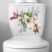 BWESOO Birds Flowers Butterfly Toilet Seat Lid Stickers Self-Adhesive Bathroom Wall Sticker Floral PVC Waterproof Toilet Sticker for Bathroom Cistern Decor Decals