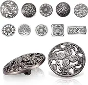 100 Pieces Mixed Metal Buttons - Antique Silver Color, Assorted, Decorative Round Buttons for DIY Crafts, Sewing & Decor