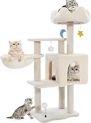 Cat Tree Tower with Metal Frame Hammock, 40'' Cat Trees for Indoor Cats Large Adult, Cat Towers with Scratching Post, Cats Condo Furniture with Cloud Top Perch, Cats Climbing Tower for Kittens(White)