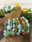 Baltic Amber Peruvian Amazonite Coil Wrap Bracelet