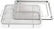 Large Stainless Steel Air Fryer Basket, 39.6 x 29.5 cm, with Crisper Tray (Silver, Large)