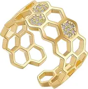 [TINEASUR] Elegant Plated Ring Men's Ring Geometric Zircon Inlaid Adjustable Finger Jewelry