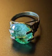 8 Cts Emerald Ring - Size 7 - Natural Emerald - 14 K Gold Filled