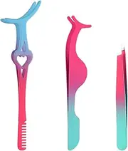 3pcs Lash Tweezers Set, Stainless Steel Eyelash Applicator Tool Gradient Color Eyelash Tweezers for False Lashes Eyelash Extension Tweezers for Classic Lashes False Lashes Makeup