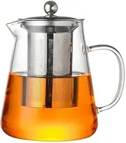 450ml Glass Teapot Stovetop with Stainless Steel Infuser, Mini Size Borosilicate Clear Teapot Kettle, for Blooming Tea and Loose Leaf Tea Maker, Microwave & Stovetop Safe
