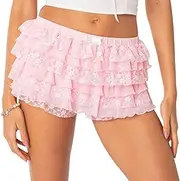 [Adoeren] Women Lolita Bloomers Cute Bow Ruffle Shorts Layered Lacey Pumpkin Shorts Sexy Micro Bottoms Y2k Boy Shorts