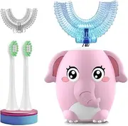 Kids Electric Toothbrushes, U Shaped Toothbrush Kids Sonic Automatic Brush with 4 Brush Head 6 Clean Modes IPX7 Waterproof Whole Mouth Rechargeable Smart Timer for Children Age 2-7 Elephant Pink